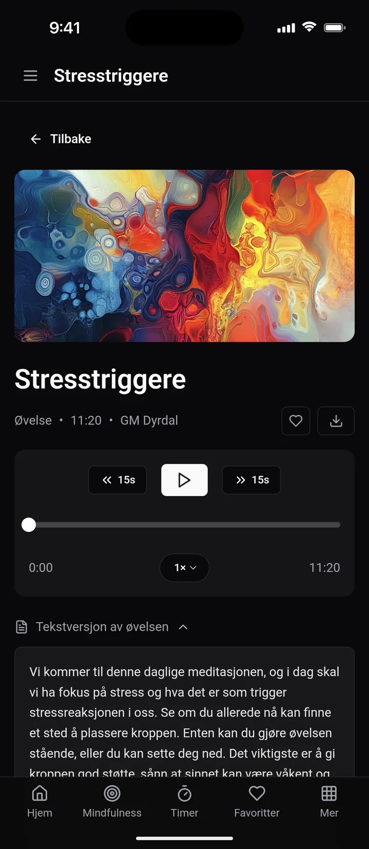 Øvelsen «Stresstriggere» om hva som utløser stress, med tekstversjon, i mørk modus
